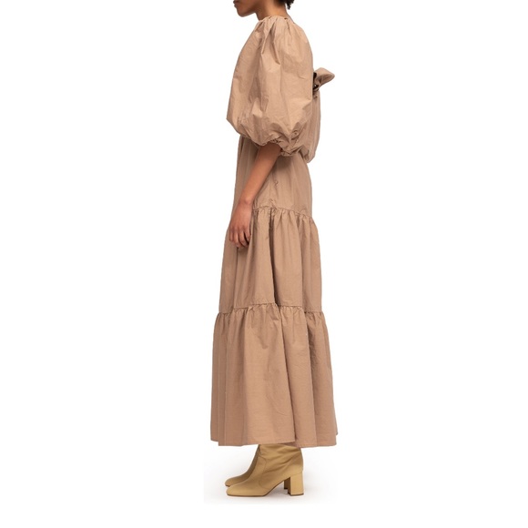 Sea Puff Sleeve Open Back Smocked Cotton Maxi Midi Dress - Picture 7 of 7